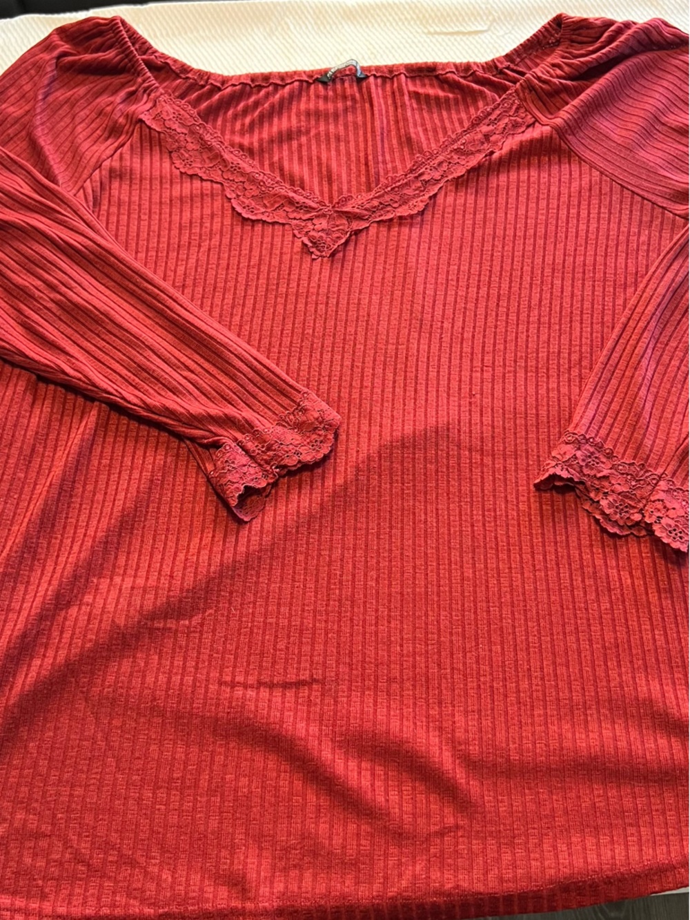 BloomChic Ribbed Lace-Trim Top - Burnt Orange 3X